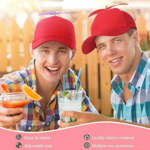 Vista 3 de Paquete de 2 gorras de béisbol para adultos, color arcoíris brillante, con 4 libélulas de bambú reemplazables