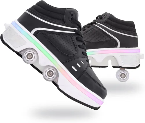 Vista 15 de Zapatillas de Patines de Ruedas para Niñas, Niños, Mujeres, Hombres, Zapatos de Patinaje de Doble Fila, Zapatillas con Ruedas Retráctiles, Patines