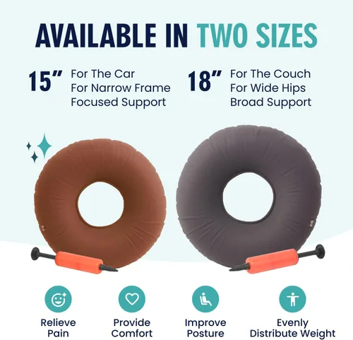 Vista 6 de Dr. Frederick's Original - Almohada inflable para donas, dolor de coxis, 15 pulgadas, color rojo Tailbone Pain, Hemorrhoids and Bed Sores