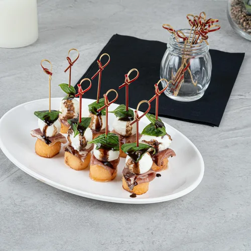 Vista 3 de Púas de aperitivos de 4 pulgadas, 1000 púas de nudo anudado, nudo en bucle, para alimentos o bebidas, brochetas de cóctel de bambú marrón, extremo