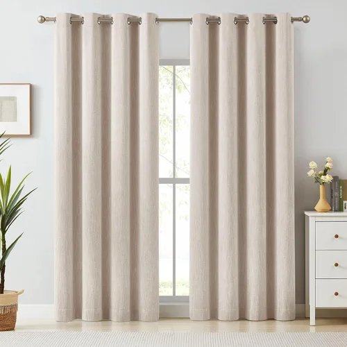 Vista 37 de Melodieux Elegantes cortinas opacas de algodón para oscurecer la habitación, para sala de estar, dormitorio, con aislamiento térmico, paneles