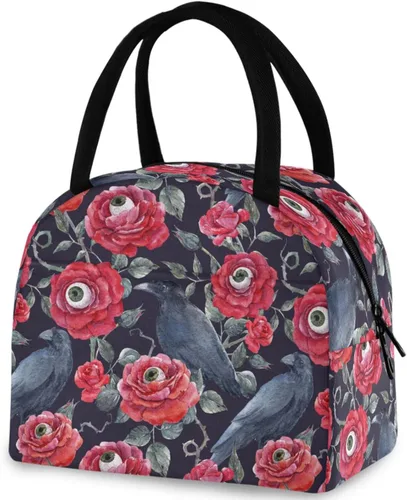 Vista 12 de Bolsa de almuerzo reutilizable para Halloween, colores arcoíris, murciélagos, estrellas, bolsa térmica aislada para el regreso a la escuela