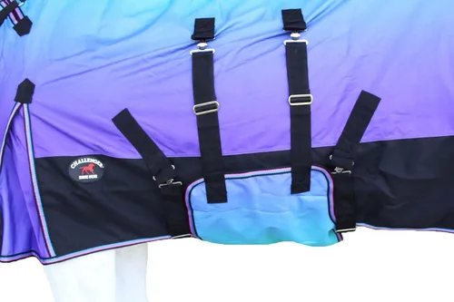 Vista 6 de CHALLENGER Manta de invierno impermeable de 80 pulgadas 1200D para caballo de lluvia ligera 394B Turquesa/Morado/Ombre