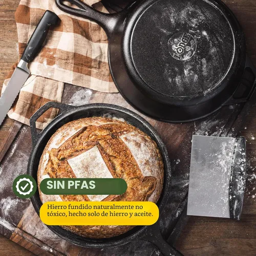 Vista 5 de Lodge Wanderlust Cabin - Cocina combinada de hierro fundido, juego de horno holandés y sartén de 2 piezas, tapa convertible para una cocina versátil