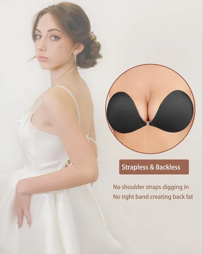 Vista 2 de Sujetador adhesivo sin tirantes, brasier autoadhesivo para mujer, vestido sin espalda con cubiertas para pezones