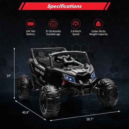 Vista 3 de 24V Ride On UTV, vehículos eléctricos con pilas, UTV para niños Negro-1