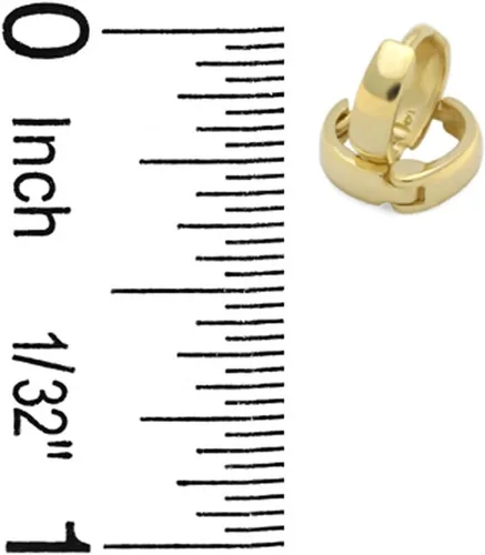 Vista 5 de Aretes de oro macizo de 14 quilates, tamaño PETITE, 0.098 in de ancho, diámetro interior, 0.236 in, cúpula, pequeños aretes de aro Huggie, Oro