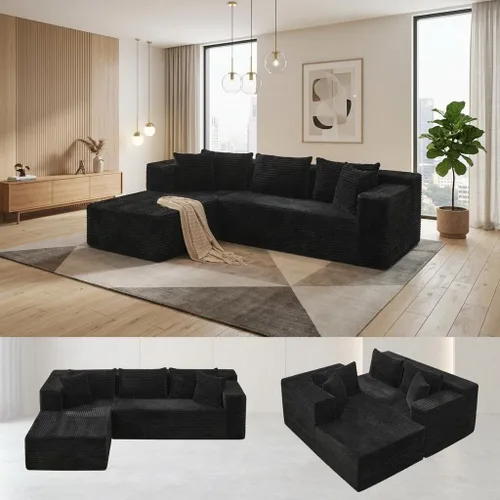 Vista 11 de Sofá deshuesado de 108 pulgadas, sofá seccional beige con diván izquierdo, combinación de diván comprimido al vacío, sofá modular en forma de L