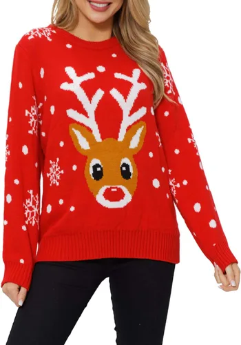 Vista 3 de VENTELAN Suéter de Navidad para mujer, divertido árbol de Navidad, suéter feo con copos de nieve, de manga larga