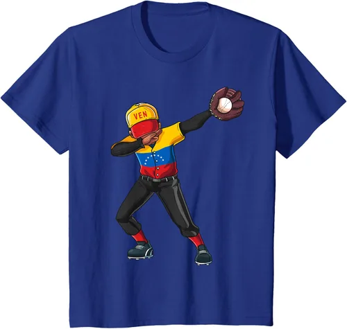 Vista 53 de Baseball Dabbing Venezuela Player Catcher Pitcher Hombres Niños Camiseta, Negro