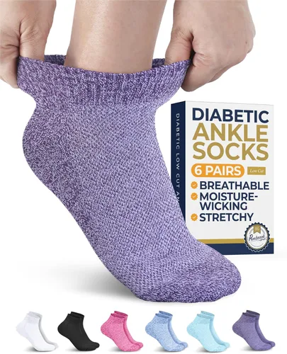 Vista 10 de Pembrook Calcetines de tobillo para diabéticos para mujeres y hombres - 6 pares Calcetines de corte bajo para neuropatía para mujeres Costuras