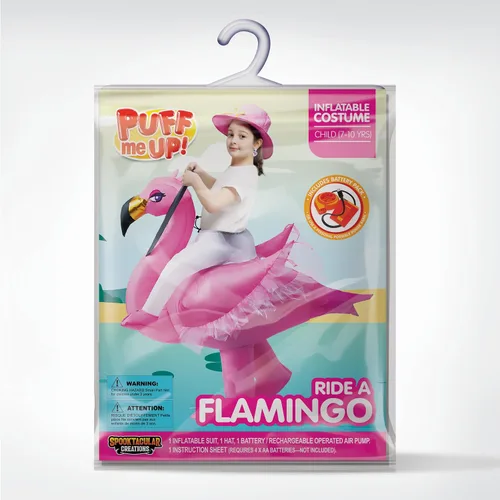 Vista 7 de Spooktacular Creations Disfraz inflable para niños, color rosa montando un elegante flamenco, disfraz de flamenco para Halloween, divertido traje
