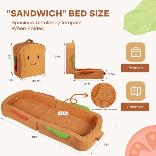 Vista 3 de Cama de viaje para niños pequeños, estilo sándwich, camas portátiles para niños pequeños, cuna de viaje plegable de espuma suave para bebés y niños