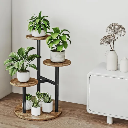 Vista 2 de INGIORDAR - Soporte para plantas de 4 niveles para interiores Multiple Plants with MDF Top Board Metal for Balcony Living Room Patio Garden