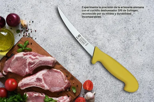 Vista 2 de SMI Cuchillo para deshuesar Solingen de 6 pulgadas, cuchillo curvo para carne, profesional, flexible, afilado, fabricado en Alemania