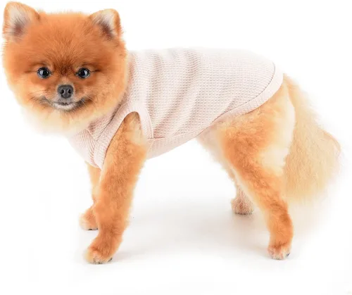 Vista 2 de SMALLLEE_LUCKY_STORE Camiseta sin mangas de punto gofre con bonito oso para cachorros, para perros pequeños, gatos, niños y niñas, camiseta