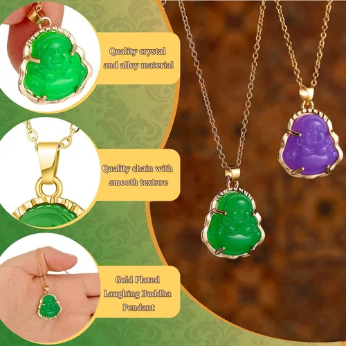 Vista 3 de Collar de Buda con dije de Buda sonriente para mujeres y hombres, azul, amarillo, blanco, rosa, verde, jade buhdda, cadena de amuleto de la suerte