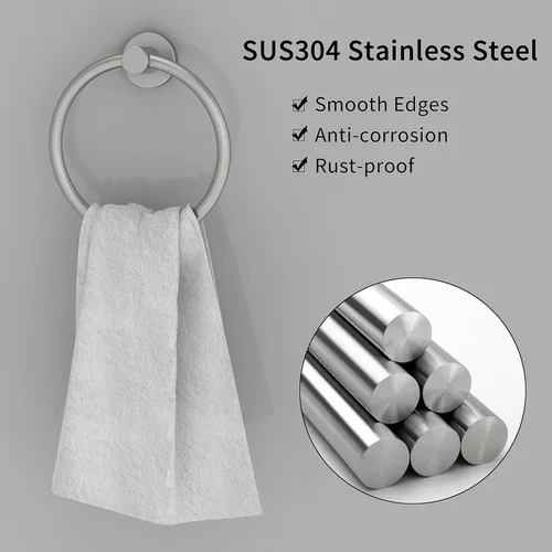 Vista 2 de RARXTR Toallero de níquel cepillado, soporte para toallas de mano para baño, cocina, base redondeada moderna, montaje en pared, acero inoxidable