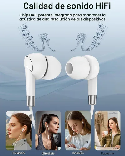 Vista 3 de Auriculares Lightning para Apple, auriculares con cable con micrófono para Blanco