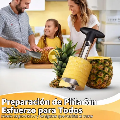 Vista 9 de Flexzion - Herramienta de cocina de acero inoxidable para pelar y sacar el corazón de ananá, para cortar y rebanar fácilmente fruta, con mango