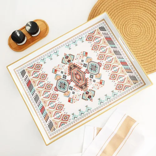 Vista 12 de Bandeja rectangular de plástico para servir con asas, elegante bandeja decorativa para mesa de café, otomana, sala de estar, cocina, uso al aire