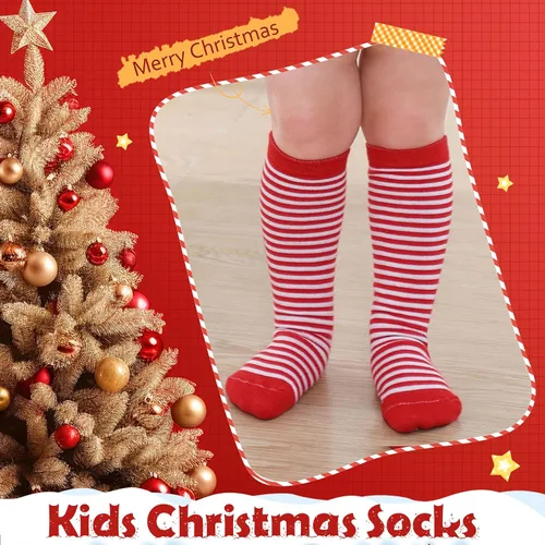 Vista 6 de Zando Calcetines deportivos de algodón con tres rayas para niños y niñas, uniforme de tubo, lindo tubo hasta la rodilla