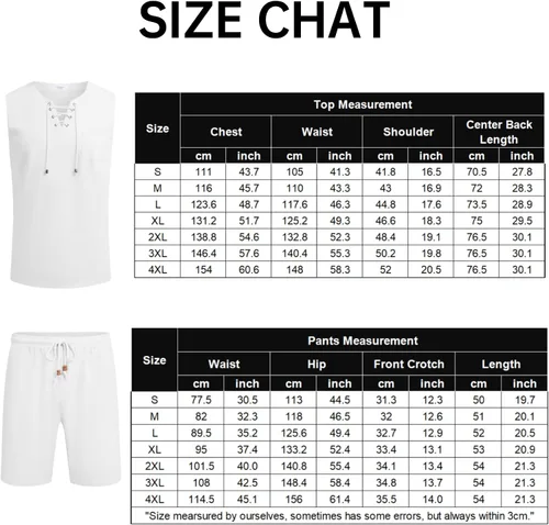 Vista 6 de COOFANDY Mens Coordinated Outfit Linen Drawstring Tank Tops Casual Elastic Waist Shorts Set