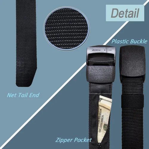 Vista 4 de PuPeiLife TSA Cinturón Militar Bolsillo Oculto - Hebilla de Plástico Negro