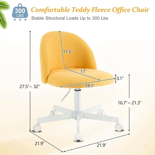 Vista 2 de VINGLI Silla de caramelo linda silla de escritorio sin brazos, cómoda silla de oficina pequeña con ruedas, silla de tocador, soporte lumbar, silla