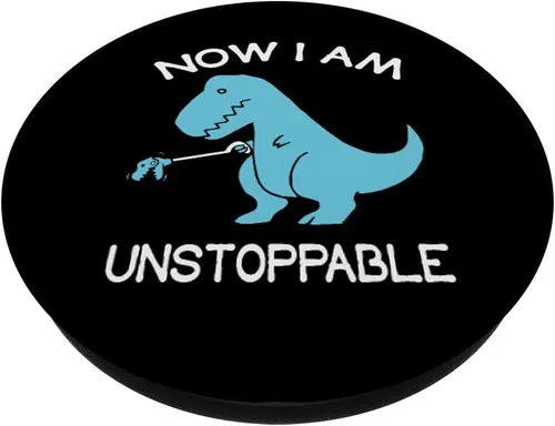 Vista 2 de Now I'm Unstoppable - Soporte y agarre para teléfonos y tabletas con diseño de dinosaurio T-Rex