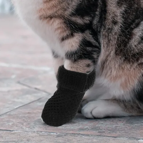 Vista 2 de Ipetboom Tapas de garra de gato, paquete de 4 fundas ajustables para pies de gato, protectores de patas, zapatos para alimentación, medicamentos