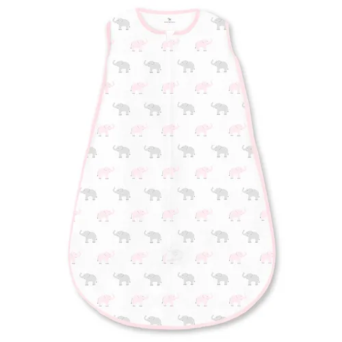 Vista 10 de Amazing Baby Saco de dormir de algodón, manta portátil con cremallera de 2 vías, azul pastel + elefantes pequeños grises, pequeño (0-6 meses)