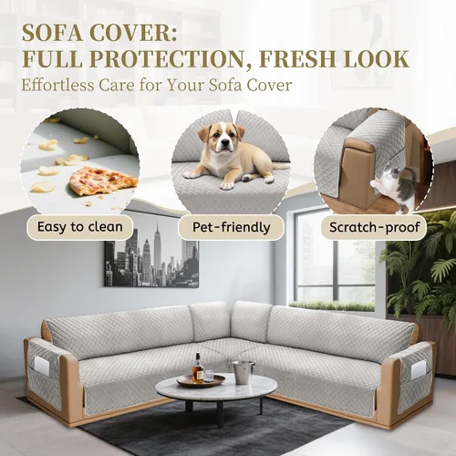 Vista 4 de Fundas para sofá seccional para perros 100% impermeables, funda de sofá en forma de L para esquinas, de terciopelo lavable, apta para mascotas