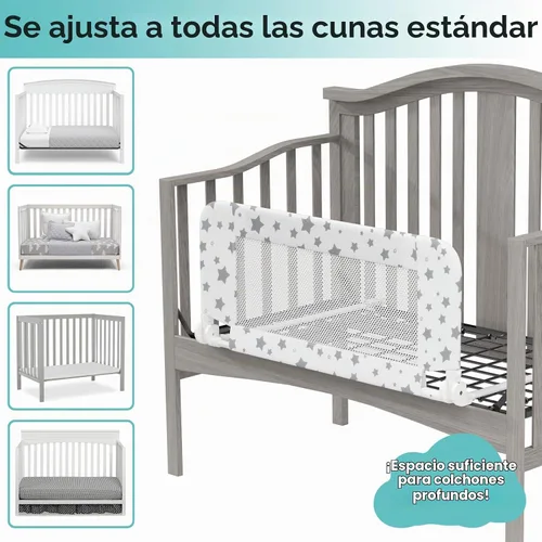 Vista 5 de NUTIKAS Protector de riel de cuna para niños pequeños, rieles de cama de 35.3 pulgadas, protector lateral de seguridad convertible con malla Blanco