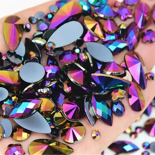 Vista 21 de 1000 gemas de cristal AB de diamantes de imitación coloridos, joyas de piedras preciosas acrílicas con parte trasera plana, manualidades