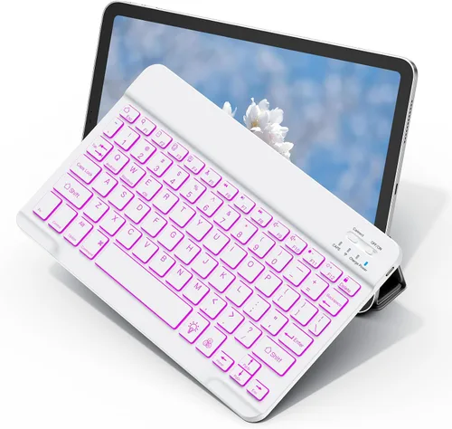 Vista 9 de Teclado Bluetooth inalámbrico para Samsung Galaxy A11+A9+ S10 FE S9 S6 Lite Portátil ultradelgado, recargable tipo C, compatible con Tab S9+ S9
