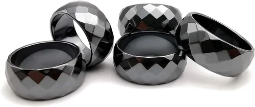 Vista 7 de Morchic - Anillos unisex de piedras de hematita, para equilibrar ansiedad, chakra raíz, (paquete de tamaños mixtos)
