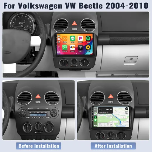 Vista 2 de 8 Core Qualcomm Android Car Stereo para Beetle 2004-2010 Pantalla táctil de 9 pulgadas con CarPlay Android Auto 4G+64G Ventilador de enfriamiento
