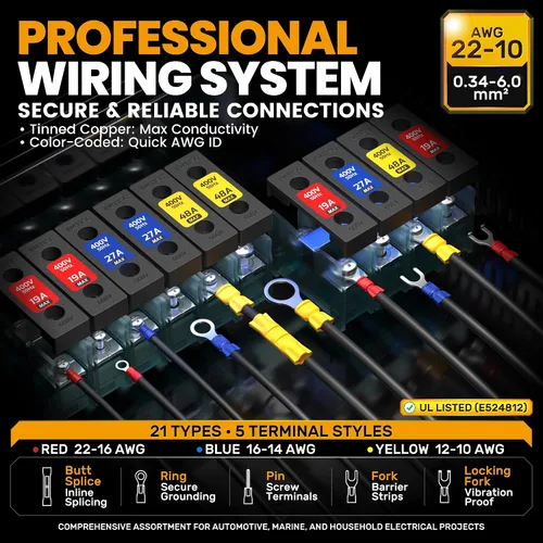 Vista 3 de SOMELINE Kit de herramientas de prensado de conectores eléctricos, crimpadora de terminales de trinquete 22-10 AWG, con conectores aislados a tope