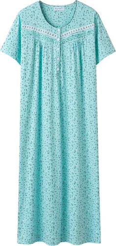 Vista 15 de Keyocean - Camisones para mujer, suaves, 100% algodón, mangas cortas, cómodas, camisolas de dormir para damas Floral azul