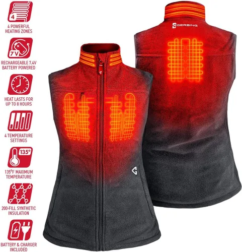 Vista 5 de Gerbing Chaleco de forro polar termita para mujer 7V 2.0 – Elegante chaleco térmico a batería para mujer – 8 horas de batería de respaldo gris, XS