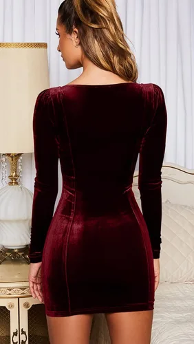 Vista 2 de GOBLES - Minivestido bodycon de fiesta de terciopelo de manga larga para mujer, elegante y sexy