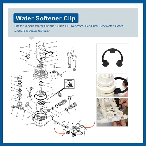 Vista 2 de Clip de suavizante de agua de 3/4 pulgadas 7116713 para Kenmore, Kit de piezas de suavizador de agua GE Sears 7337563 y 7337571 (4/paquete)