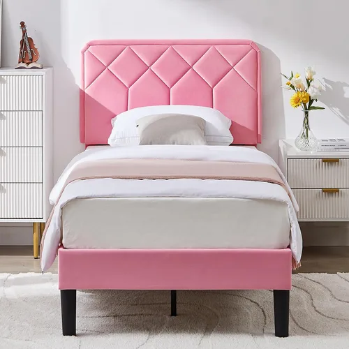 Vista 19 de VECELO Marco de Cama Tamaño Twin con Plataforma Tapizada de Terciopelo Premium con Cabecera Ajustable en Altura/Base de Colchón, Soporte de Listones