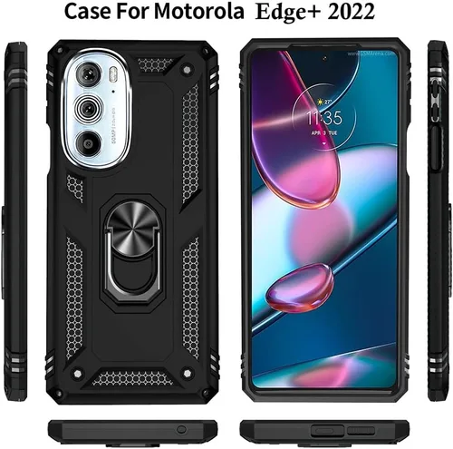 Vista 5 de Androgate Funda para Moto Edge Plus 2022 con protector de pantalla HD, soporte de anillo de metal de grado militar con soporte de soporte de 15 pies
