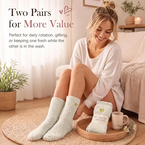 Vista 3 de Fuzzy Socks for Women 2 Pairs Winter Cozy Fluffy Socks Gifts for Women 2-pack White & White