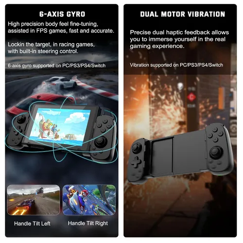 Vista 7 de Joso Wireless Phone Controller for iPhone/Android, Mobile Game Controller with Hall Joystick Suitable for Xbox Cloud Gaming, PS Remote Play, Steam