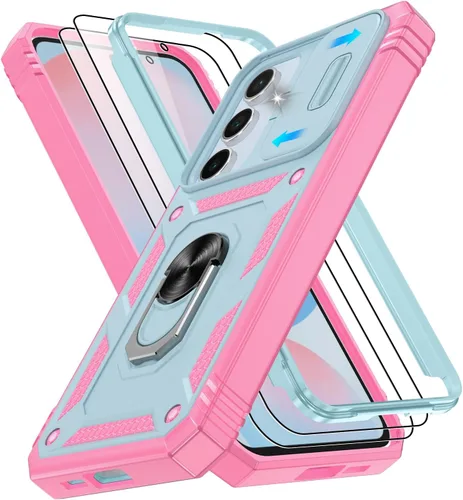Vista 136 de Gritup Funda para Google Pixel 6 con cubierta deslizante para cámara y protector de pantalla (2 unidades), soporte de anillo giratorio 360°, funda