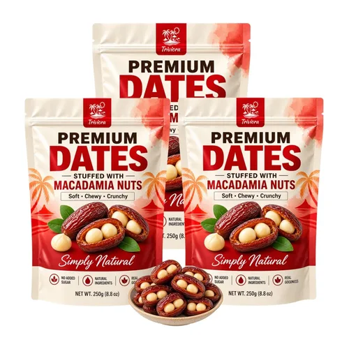 Vista 8 de Dátiles rellenos de macadamia, fechas premium con nueces de macadamia, 8.8 Rojo