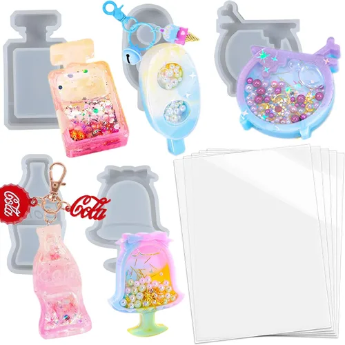 Vista 14 de Conjunto de moldes agitadores de resina, dijes kawaii, paquete de 41 bandejas de silicona, kit de botella aplicadora con punta de precisión, paquete